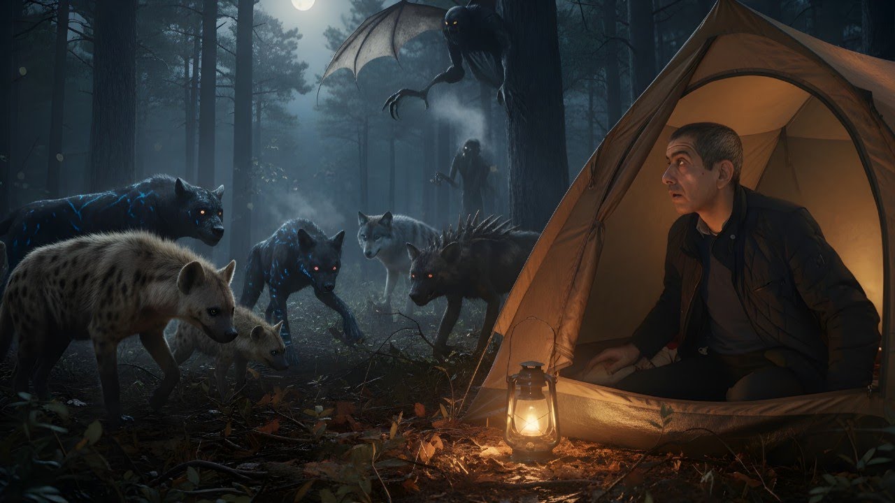 أصوات غريبة حول الخيمة وعندما خرج كانت الصدمة ذئاب وضباع قريبة جداً! 🔥🐺