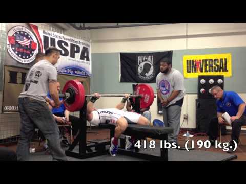 Jason Manenkoff Bench Press 418 lbs.@162.2 (Unequipped/Drug-Tested)  (2.58x bwt)