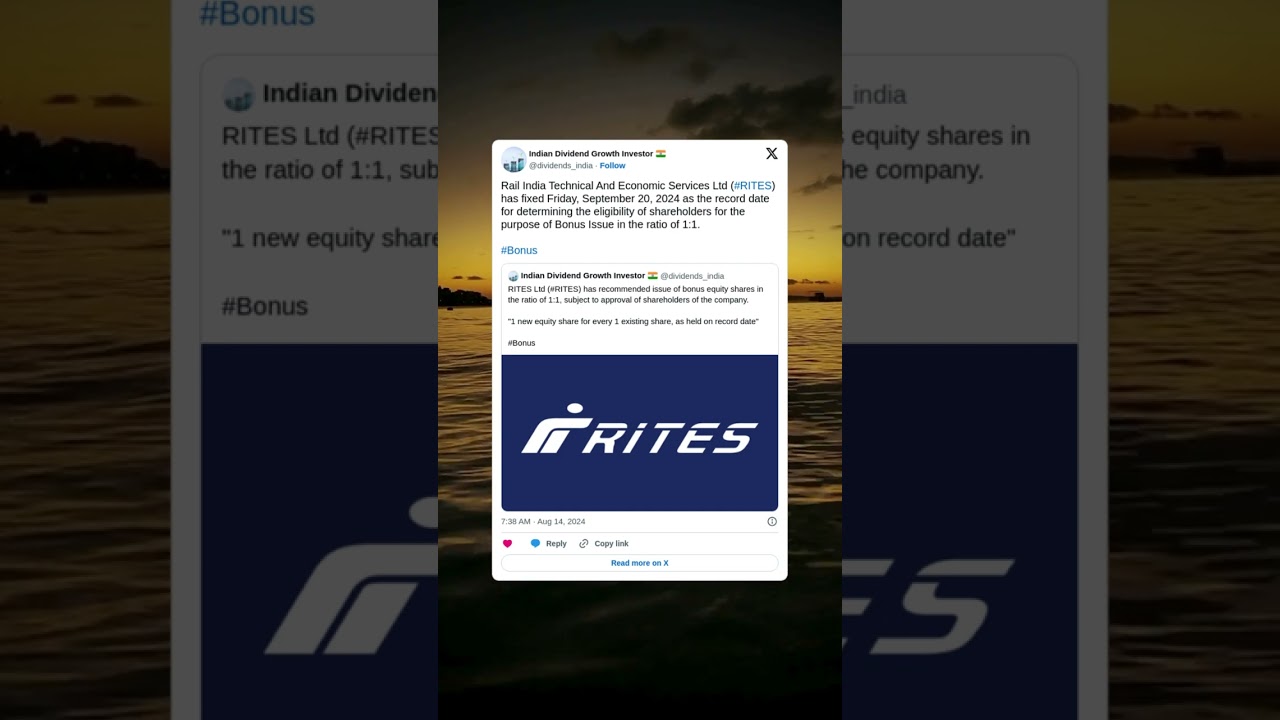 RITES Ltd has fixed Record Date for Bonus Issue. (August 202) 