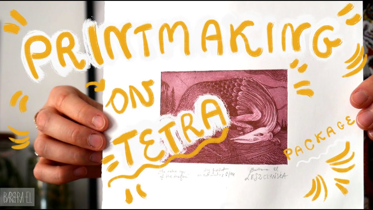 Dragon 🐲 print on reused tetra pak type box - printmaking process 🐉 fantastic art by Barbara El