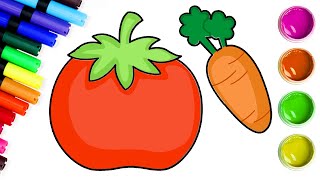 Disegna un pomodoro | Disegni facili per bambini | Come disegnare frutta e verdura