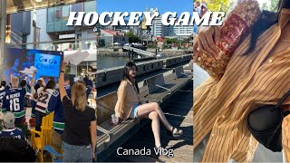 밴쿠버 일상 브이로그 야외에서 보는 캐나다 하키게임 레츠고!!! GO CANUCKS GO • 외국인 할아버지 디제이(?)도 아는 Kpop 뉴진스