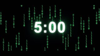 5 Minute Matrix-Inspired Countdown Timer | Digital Rain | Green Binary Code | Simulation Complete