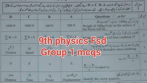 Mcqs 9th physics Fsd board group 1 objective paper 2024 9th physics paper