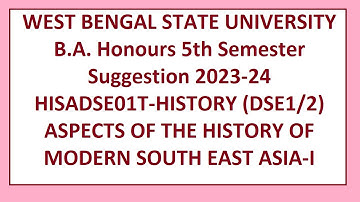 wbsu BA  Honours 5th Semester HISTORY  Suggestion 2023-24