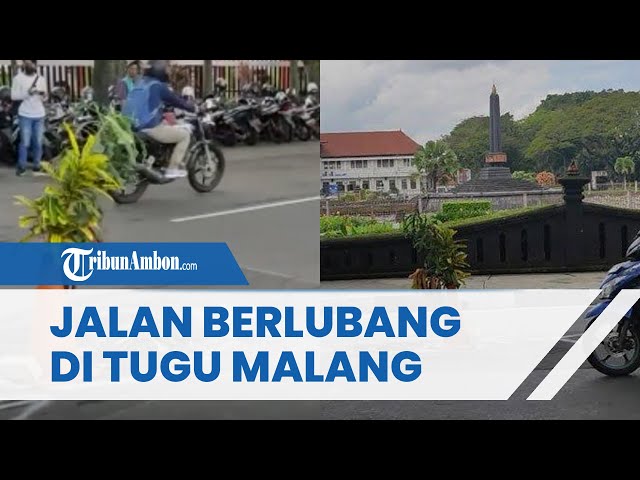 Jalan Berlubang di Bunderan Tugu Kota Malang Mengancam Pengendara, Sering Terjadi Kecelakaan class=