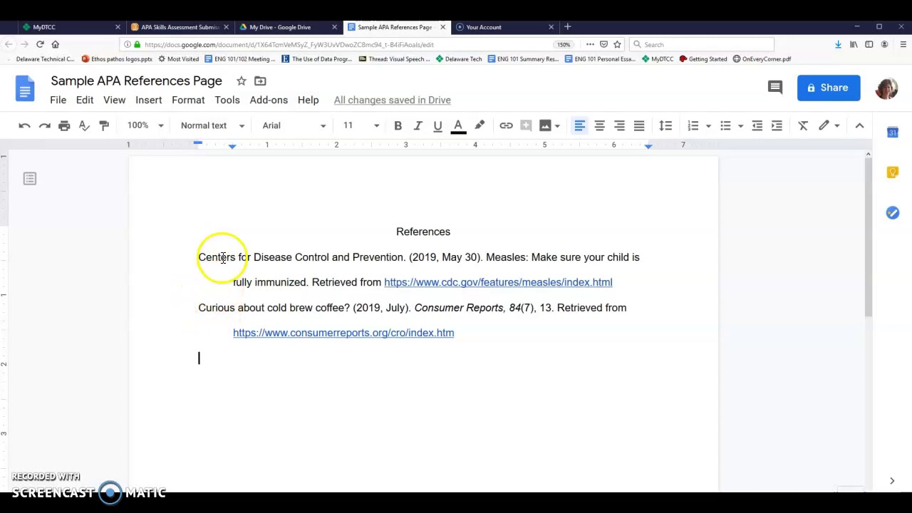 Using and Converting Google Docs for APA References 6th ed - YouTube