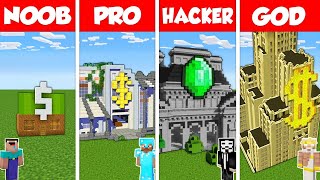 Minecraft Battle: NOOB vs PRO vs HACKER vs GOD: BANK ROBBERY HOUSE BASE BUILD CHALLENGE / Animation