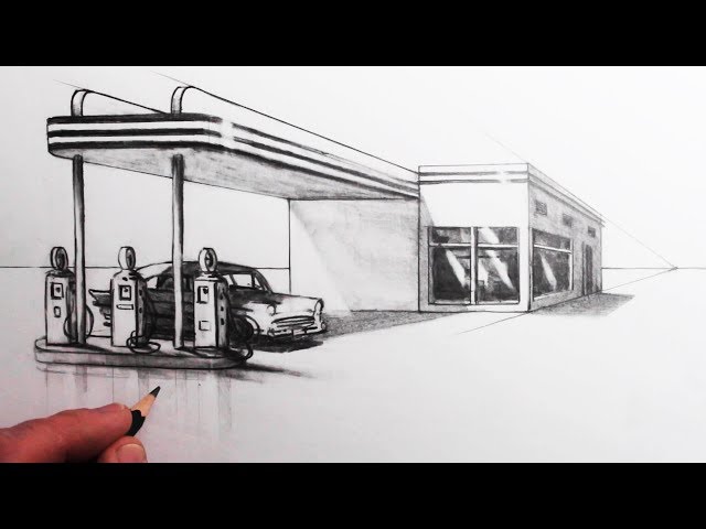 Gas station sketch stock illustration. Illustration of pump - 165674043