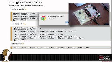 Bonescript physical computing on Node.JS under Linux demo from OSCON 2012