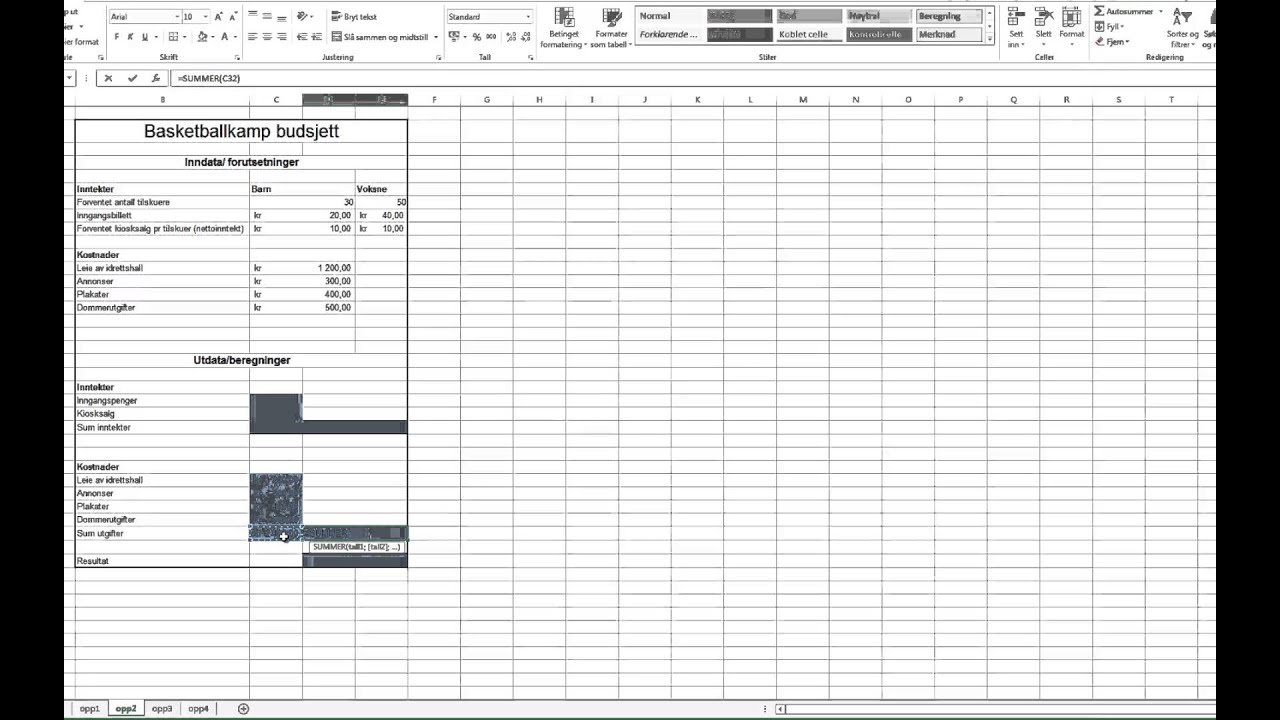 Excel 2013 Budsjett med absolutt og relativ cellereferanse (Oppgave 2