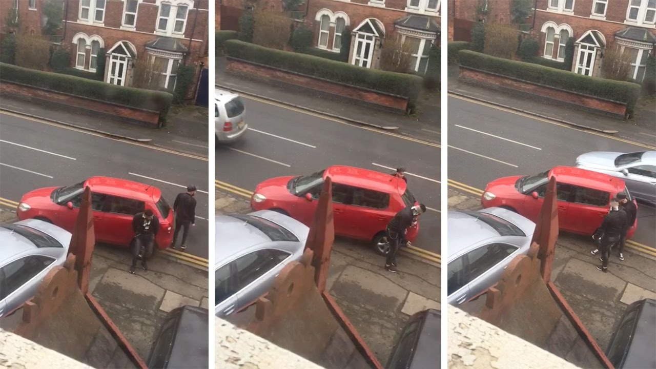 Angry Lads Bash Car Blocking Them On Driveway - YouTube