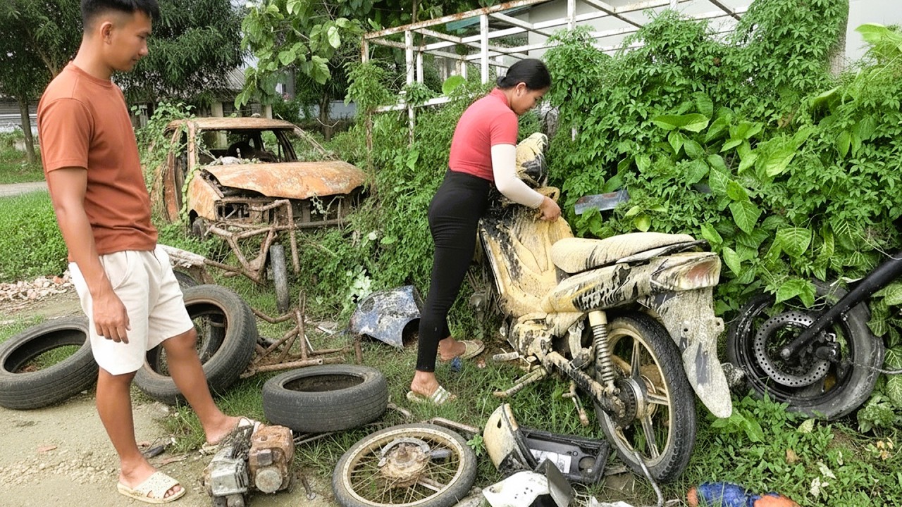 Mechanic Girl Repair Restores and  a Broken Motorcycle and It to Original Running Condition