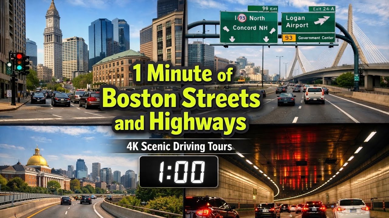 1 Minute of Boston Streets and Highways | 4K Scenic Driving Tours