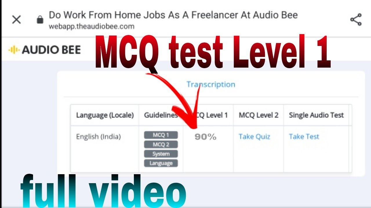 Audio bee transcription test MCQ level 1. audio bee test video. audio ...