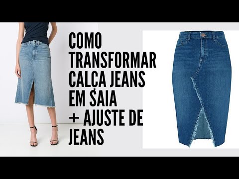 Como Transformar calça Jeans em Saia + Ajuste de Jeans
