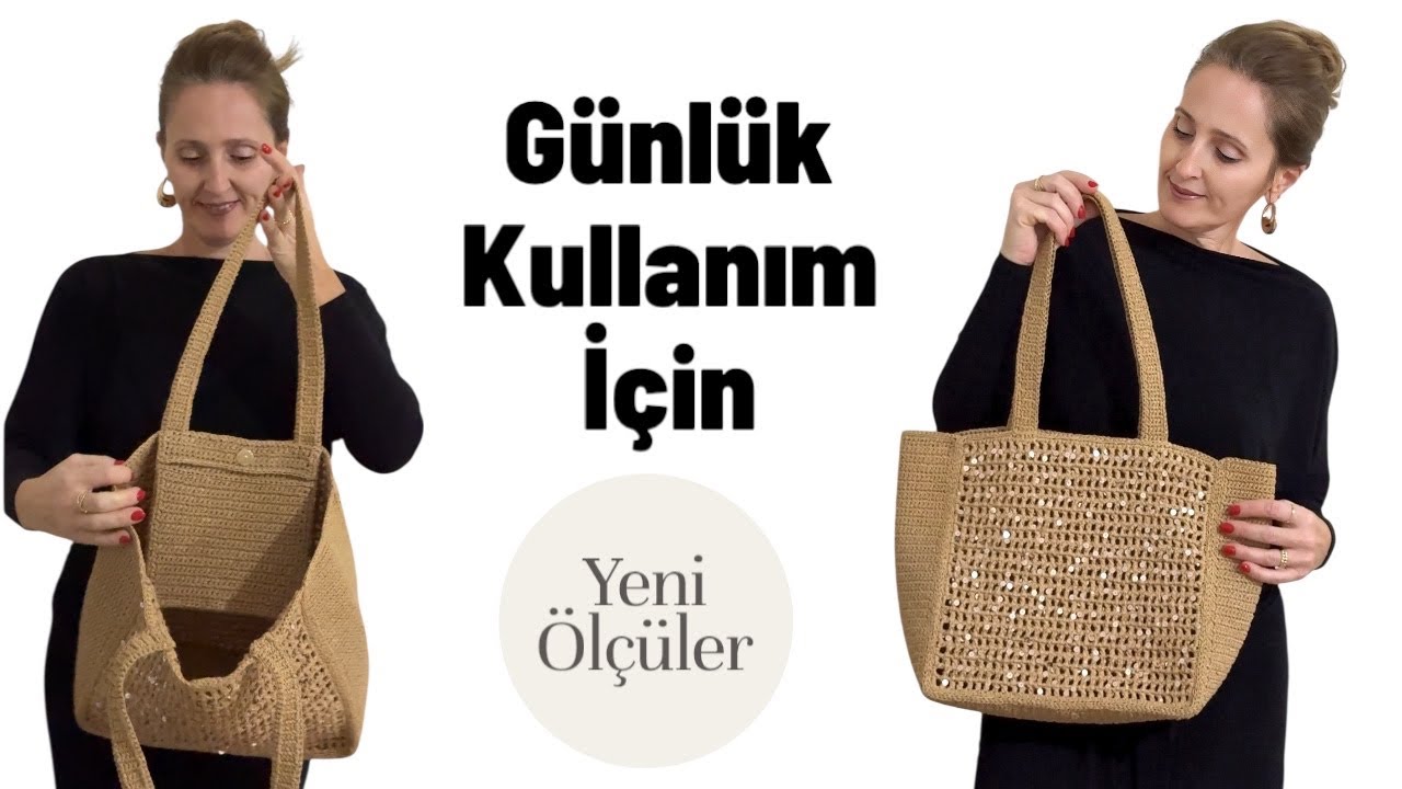 Pullu İp -Kağıt İp Yazlık Çanta | Orta boy Işıl Işıl Tote Çanta | Sequin Crochet Bag | NalanHandmade