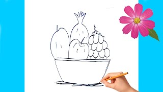 meyve sepeti çizimi | Kolay meyve sepeti çizimi | Meyve Tabağı resmi çizimi kolay