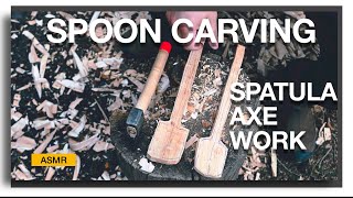 Silent Spoon Carving - Axing a Spatula - 4K