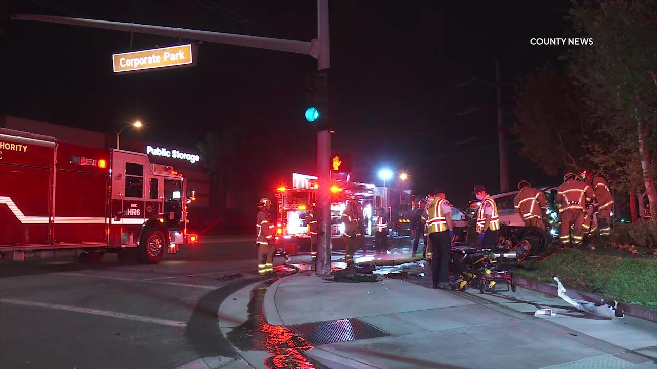Firefighters Free Victims Trapped In Car After Crash Into Pole | Irvine ...