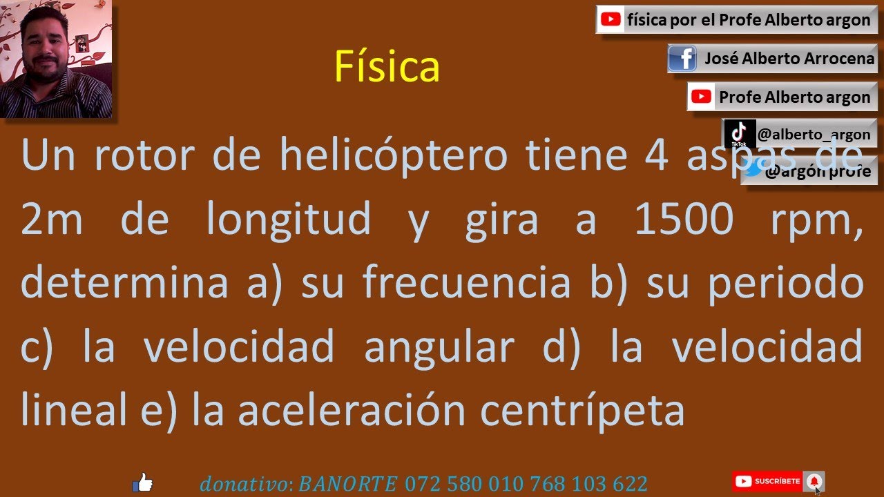 Un rotor de helicóptero tiene 4 aspas de 2m de longitud y gira a 1500 ...