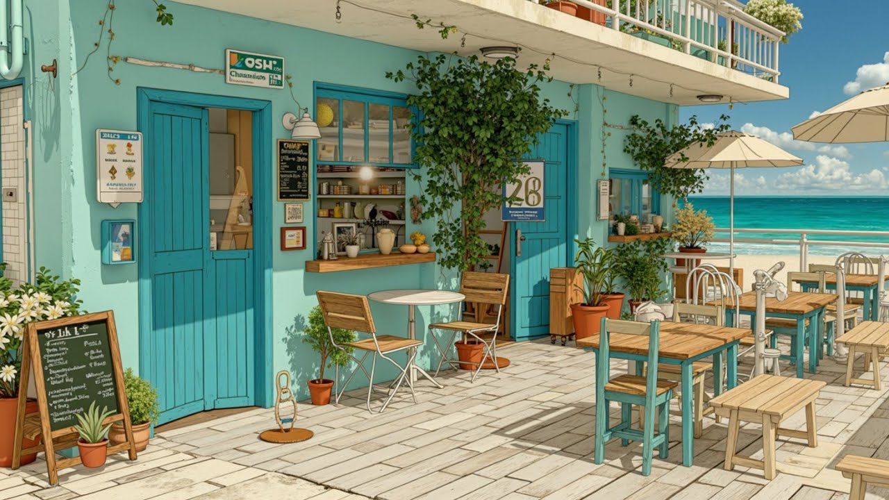 Lofi Hip Hop Beats ~ Ocean Breeze Study Music & Chill Lofi Vibes at the Beach Cafe