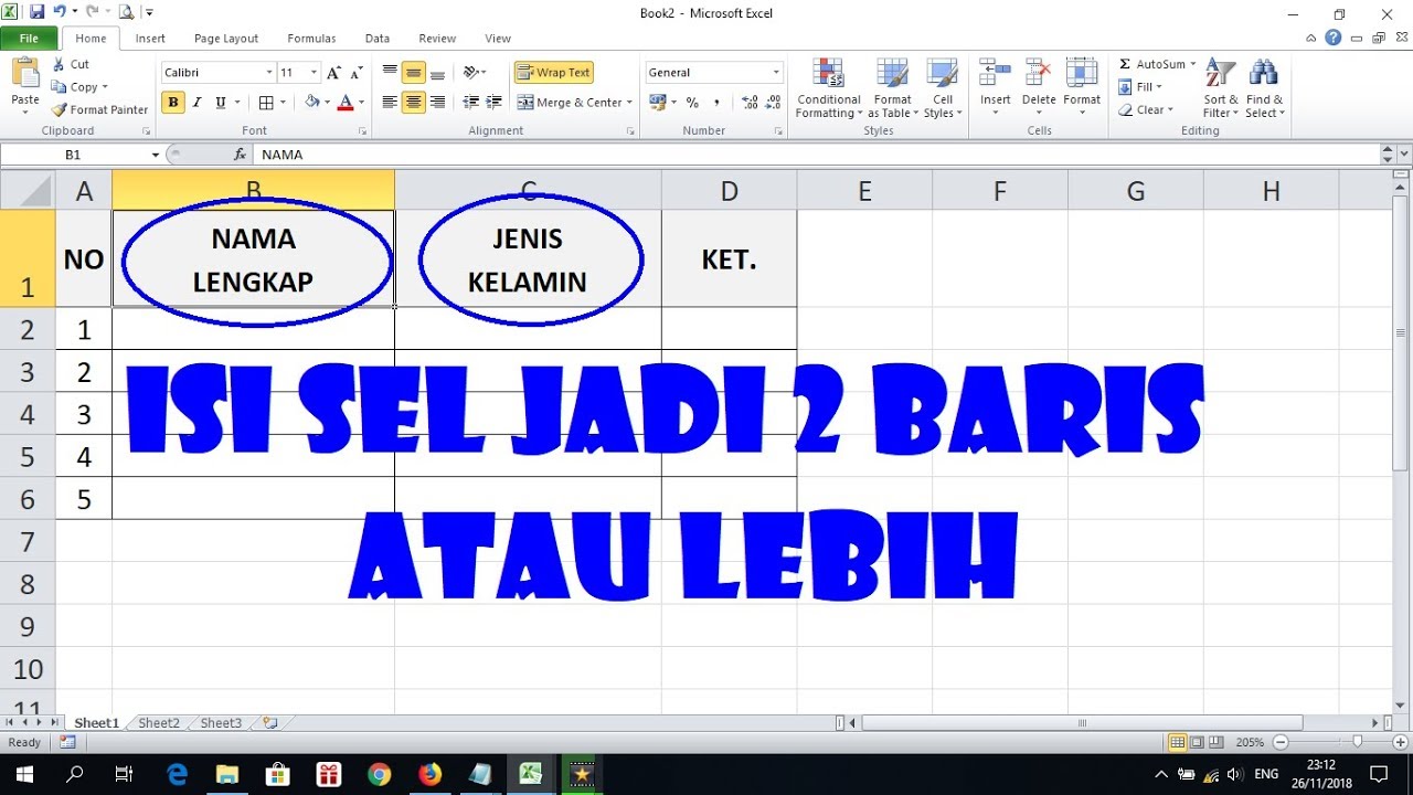 Cara Membuat Teks Di Excel Menjadi Dua Baris Atau Lebih Pada Satu Sel Youtube