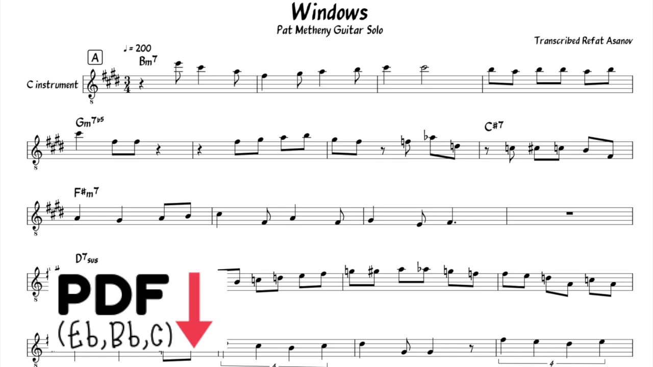 Pat Metheny "Windows" by Chick Corea Guitar Solo Transcription