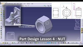 How to Create Nut Design Using CATIA V5 3D Part Design (Sketch, Hole, Thread, and Groove)