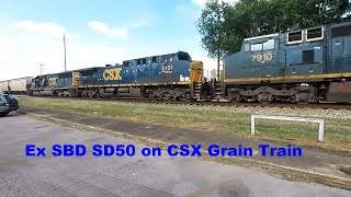 CSX Covered Hopper Grain Train with ex SBD SD50 and Dash 8 - CSX 117, 7910, 5101, 8543