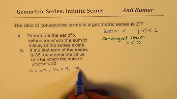 Find the Geometric ratio for the infinite series to have sum of 40 with initial terms as 35