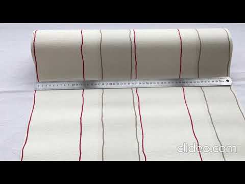 Світлі німецькі шпалери 133526, вінілові з вузькими хвилястими червоними смужками на теплому білому, молочному тлі, видео 3