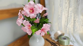 DIY hibiscus with mini size/How to make hibiscus flower with satin ribbon easily