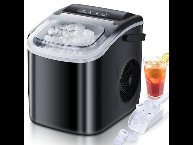 KISSAIR Countertop Ice Maker, Self-Cleaning Portable Ice Maker Machine with  Handle, 9 Bullet-Shaped Ice Cubes Ready in 6 Mins, 26Lbs/24H with Ice