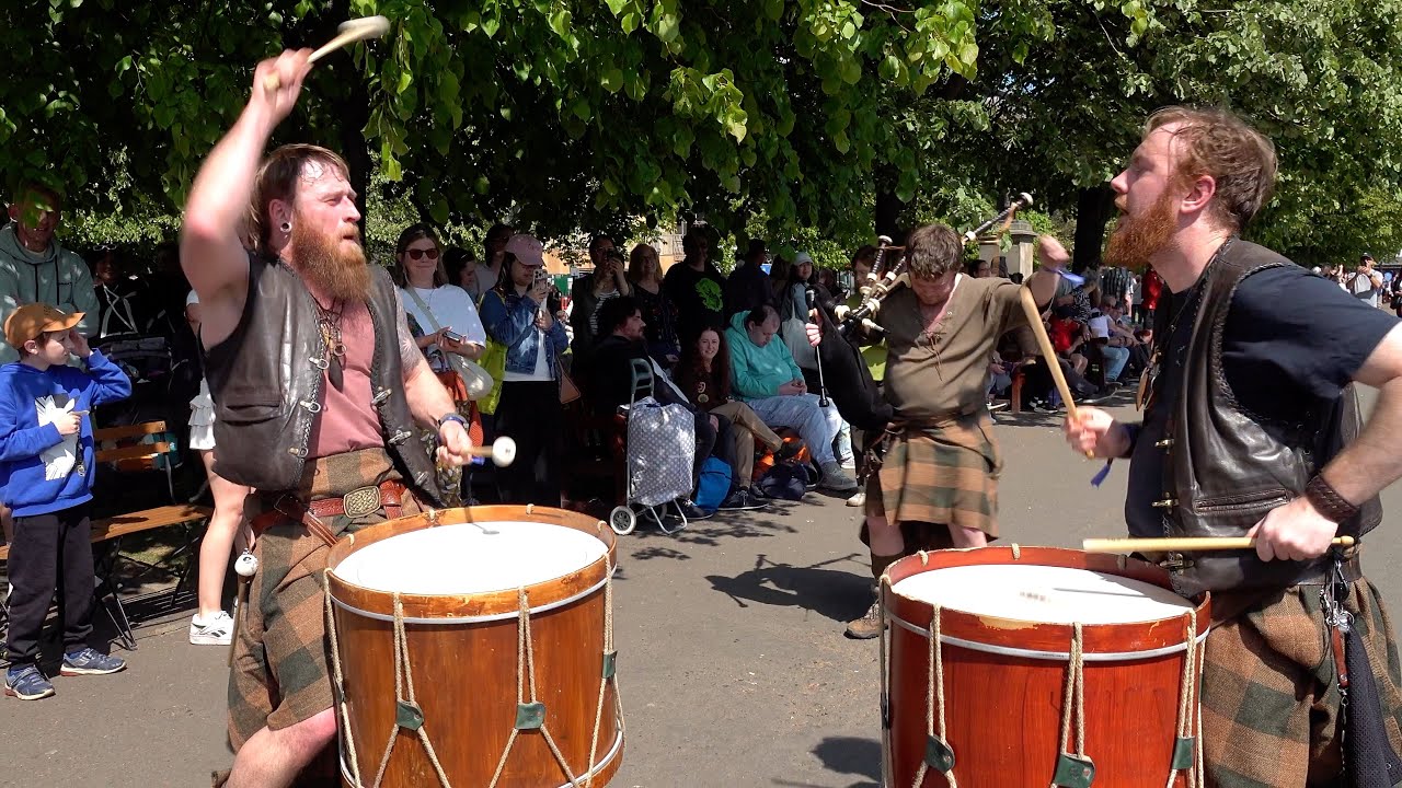 Wild men of Clann An Drumma playing Bloodline in Princes St Gardens 2025 Edinburgh Tartan Parade