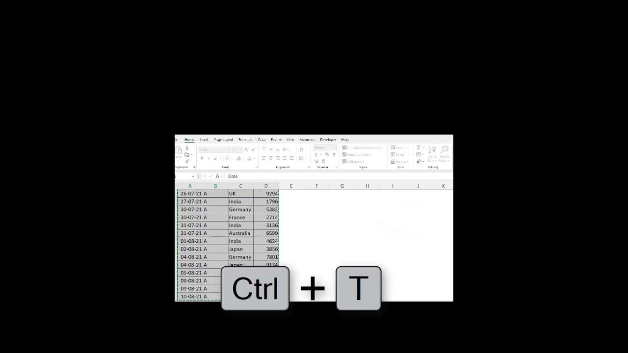 Excel tips shortcut key for creating pivot table excelshorts shorts