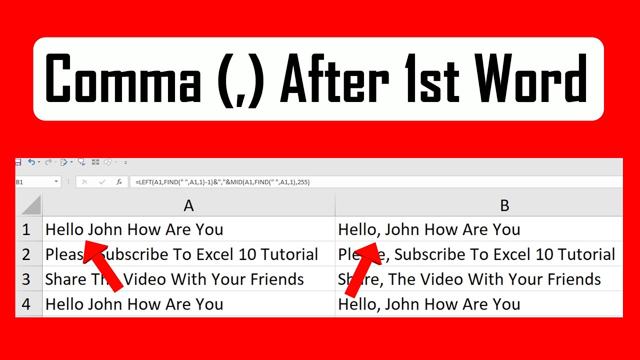 how-to-add-comma-after-first-word-in-microsoft-excel-youtube