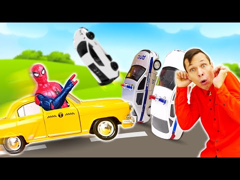 Человек Паук и Фёдор испытывают тачки! Видео игры гонки супергероев. Новые машинки для мальчиков - ПАПА тайм