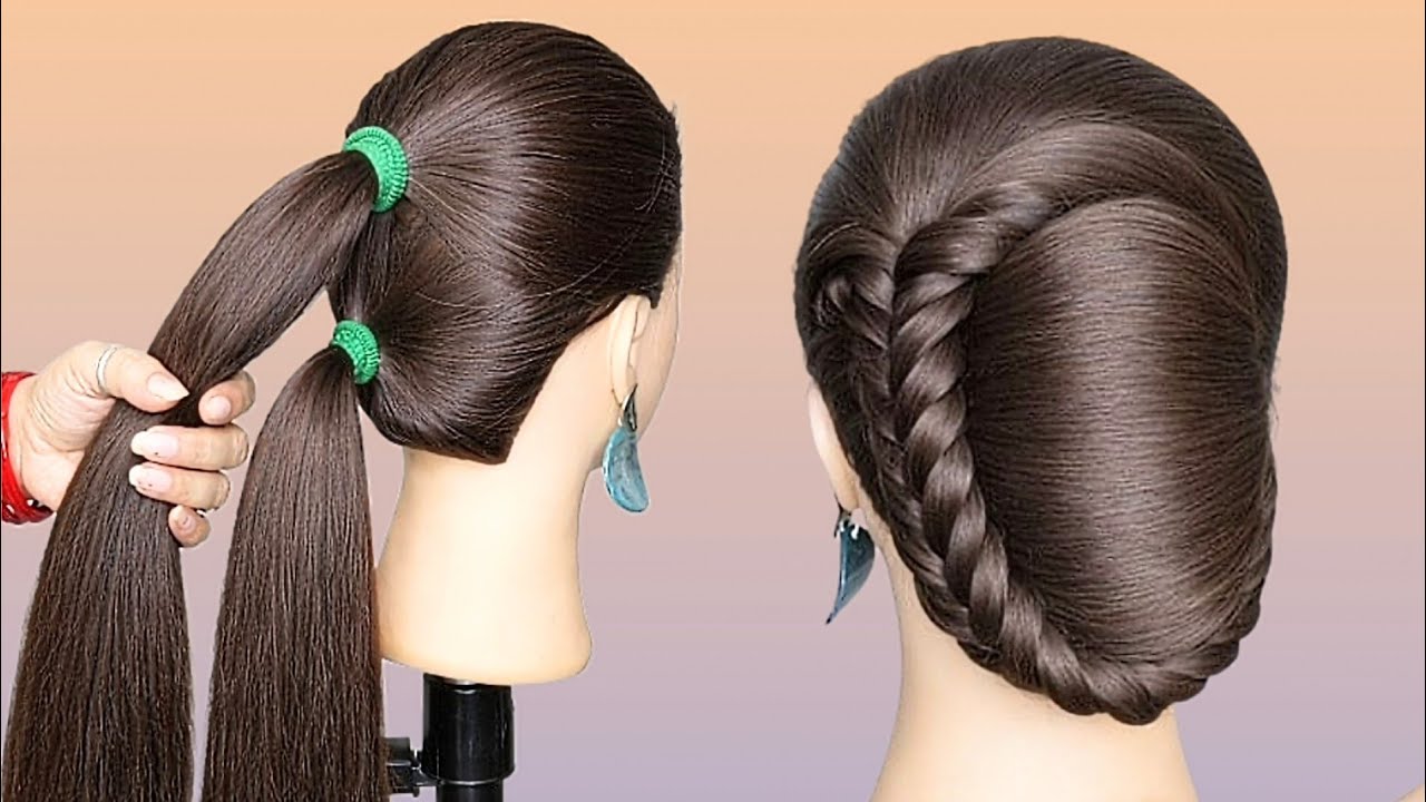 Быстрые прически с пучком _ Быстрый пучок для волос средней длины _ Простая прическа с заколкой о...