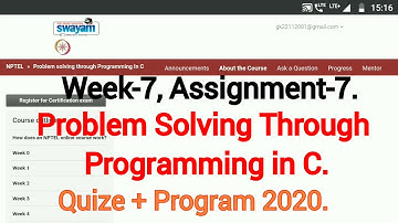 Problem solving through programming in C // NPTEL // weak-7, Assignment-7 + programming answer //