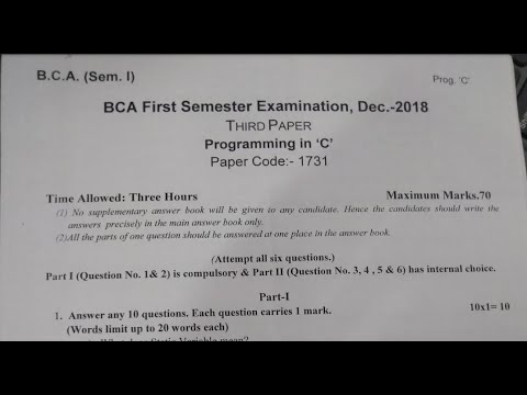 Bca 1st semester C Language Questions paper Examination 2022 ।। - YouTube
