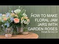 Jam Jar Arrangements with Garden Rose Juliet in Peach, Ivory and Blue - Wholesale Flowers Direct