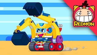make turbo excavator vehicle assembly 4k cartoon redmon