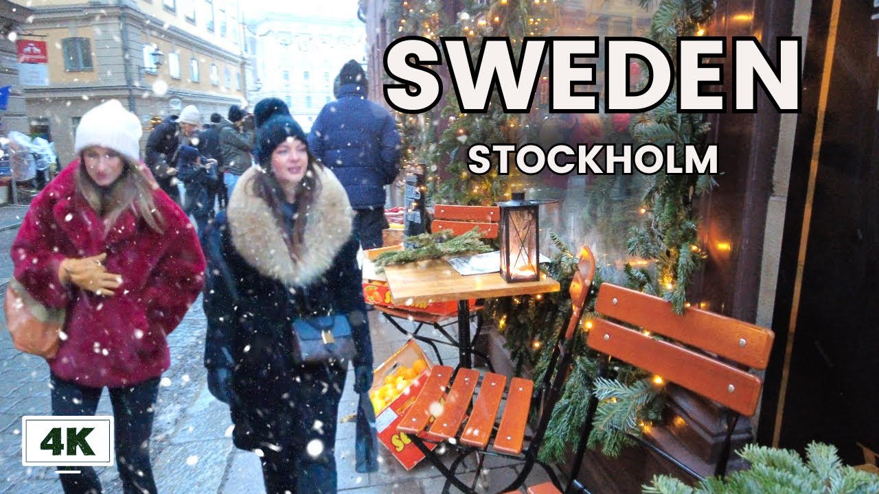 Stockholm, Svezia | Gamla Stan | Passeggiata sulla Neve 4K