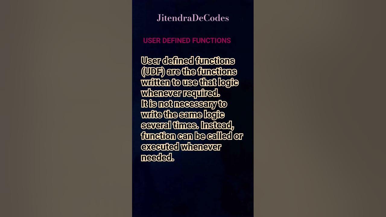 User Defined Functions UDF SQL Database Concepts #shorts #jitendra # ...