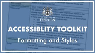 Formatting and Styles: Accessibility Toolkit