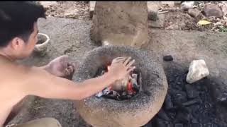 Primitive technology - Amazing Burning metel made of gold knife