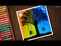 Day and Night scenery drawing for beginners with Oil Pastels - step by step