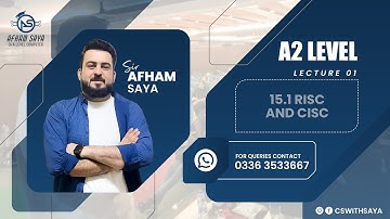 Lecture # 1 15.1   RISC and CISC ALEVEL CHAPTER # 15 HARDWARE