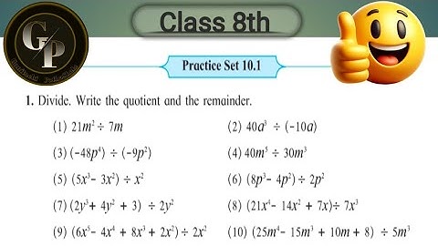 Practice Set 10.1 |Class 8th |L-2| Ch-10 Division of Polynomials|Ganitachi PathaShala|